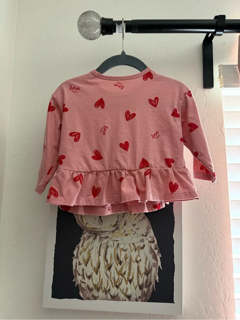 Carter's Pink Long-Sleeve Peplum Top with Red Hearts